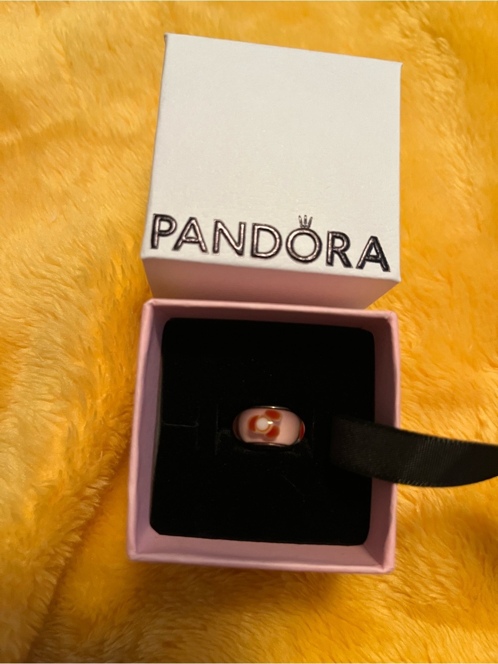 Pandora Pink and White Glass Floral Charm